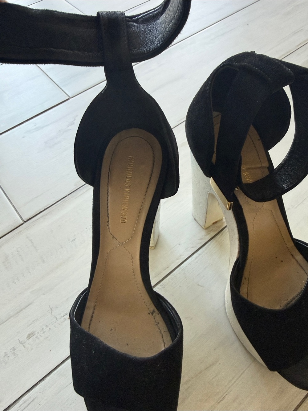 Black Suede Ankle-Strap Block Heel Sandals